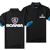 Herren Poloshirt für Scania T-Shirts Kurzarm Unisex Golf Revers Shirts Sport Casual T-Shirt - Teen Gifts,Schwarz,L