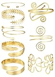 JeweBella 8 Stück Oberarmreif Damen Gold/Silber Armreif Oberarm Manschette Armreif Blatt Schlange Armreif Armbad Set Verstellbar Oberarm Schmuck für Halloween Cosplay