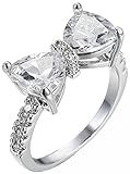 AmDxD Hochzeitsring, Versilbert Freundschaft Ringe Bow-Knot Zirkonia Weiß, Partnerringe für Damen, Frauen Schmuck Geschenk für Valentinstag Verlobung Geburtstags Weihnachten, Silber, Gr.57 (18.1)