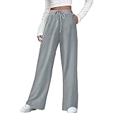 WEIYULIN Herbst Kordelzug Frauen Jogginghose Lässige Kordelzug Elastische Taille Breite Beine Hohe Taille Hosen Jogginghose Wischhose-Grau_L