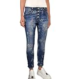 Jewelly Damen Stretch Jeans| Boyfriend Hose mit Blumen Muster| Flower Print Denim (Denim Flowers, XS)