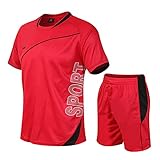 BOTCAM Herren Football Set 2 Stück Schnelltrocknender Fitnessanzug Elastischer Kurzarm T-Shirts Shorts Sportanzug Sommer Atmungsaktiv Kurze Hose Activewear Gym Trainingsanzug