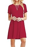 YOUCHAN Kleid Damen Sommerkleid Freizeitkleid Shirtkleid T-Shirt Bluse Tunika Kurzarm Leger Langes Locker Kleider Rot M