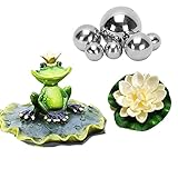 Super Idee Miniteich Deko Set Frosch auf Blatt Teichfigur mit 6 Schwimmkugeln und 2 Schwimmend Lotusblüte für Miniteich Terrassenteich Zinkwannen Solarbrunnen Garten Balkon Teiche Deko (Froschkönig)