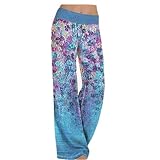 Dasongff Damen Yogahose Floral Bedruckt Palazzo Hose Freizeithose Weite Beinhosen Hippie Sommerhose Freizeit Chic Leicht Marlenehose Capri Thai Hose Beiläufige Stoffhose Jogging