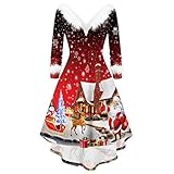 GFGHH Weihnachten Kleid Damen Sexy V-Ausschnitt Damen Party Elegant Weihnachtsmann Kostüm Samt Kleid Miss Schulterfreies Kleid Santa Claus Kostüm Langarm Weihnachtskleider Weihnachtsfrau Kleid Tunik