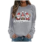 Weihnachtspulli Damen Lang,Weihnachtspullover Damen Lustig 3D Drucken Schön Oversize Baumwolle Winter Warm Langarm ohne Kapuze Weihnachten Sweatshirt Pullover Weihnachtsp