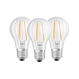 Osram LED Base Classic A Lampe, in Kolbenform mit E27-Sockel, nicht dimmbar, Ersetzt 60 Watt, Filamentstil Klar, Warmweiß - 2700 Kelvin, 3er-Pack