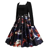 Qixiu Damen Weihnachtskleid Langarm Sweatshirts Party Kleider Druck Langarm Pulli Kleid Kleid Weihnachtskleid Weihnachten Blusenkleider Weihnachtskleider Elegant Minik