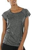icyzone Damen Sport T-Shirt Kurzarm Laufshirt Rückenfrei Fitness Oberteile Gym Yoga Top (M, Charcoal)