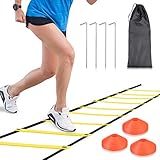 Diealles Shine Trainingsleiter Koordinationsleiter 6M, Sport Trainingsleiter 12 Sprossen Trainingsleiter für Koordinationstraining mit 12 Scheibe Kegel, 4 Stahl Pfähle & Trag