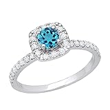 Dazzlingrock Collection Verlobungsring mit rundem Blautopas und weißem Diamant, 4,5 mm, mit Schultersteinen, 14 Karat Weißgold, Größe 7