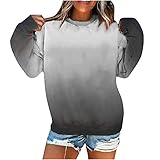 Masrin Pullover Damen Vintage Druck Tops mit Farbverlauf O Neck Langarm Basic Shirt Lockere Bequeme Tunika Bluse Herbst Winter Dünnes Leichtes Sweatshirt Sportbekleidung