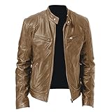 khaki Braun Schwarz Lederjacke Herren Vintage Reißverschluss Kunst-Lederjacke Bikerjacke Retro Army Jacke Stehkragen Old School Herrenjacke PU Leder Fliegerjacke Motorradjacke Winter Übergangsjack