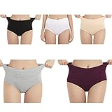 EKSHER Damen Unterhosen Baumwolle Unterwäsche Hohe Taille Slips Hoher Taillenslip für Frauen Mehrpack-Schwarz＆Weiß＆Grau＆Beige＆Lila-L