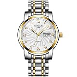 GDHJ Modische Quarz-Armbanduhr für Herren, Edelstahl, wasserdicht, leuchtend, mit zwei Kalendern, Luxus-Strass, Business-Armbanduhr 2