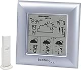 Technoline WD 4000 satellitengestützte Wetterstation mit Uhrzeit, Innen/Außentemperaturanzeige, zuverlässige Wettervorhersage für 4 Tage, silber, 14,8 x 5,4 x 14,8