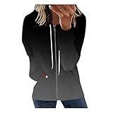 Einfarbig Blusen Damen Elegant Kapuzenpullover Mit ReißVerschluss Lang Kapuzenjacke Hoodie Frauen Sweatshirt Jacke Mantel Pullover Warme Langarm Outwear Parka Bequem Oberteile Herbst W
