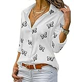 Casual Revers Multicolor Schmetterling Print Lose Revers Shirt Damenmode Frauen Lose T-S