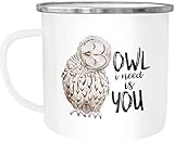 Moonworks Emailletasse Becher Eule Spruch Owl I need is you All i need is you Kaffeetasse weiß