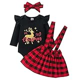 Geagodelia Mädchen Weihnachtskleid Rot Kariert Baby Kleid Langarm T-Shirts Oberteile Weihnachten Kleidung Outfits Set Festlich Kleider Weihnachtskostüm (Schwarz A, 6-12 Monate)