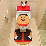 ZSWQ WC-Sitzbezug Set 3 Stücke Wärmer Dehnbar Waschbar WC Weihnachtsdeko WC-Sitz Cover, Toilettendeckel Teppich Badezimmer Neuheit Weihnachtsdekoration (Weihnachtselch)