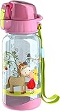 HABA 304485 - Trinkflasche Vicki & Pirli, 400ml Kinder-Trinkflasche mit Pferde-Motiv in Rosa für Kindergarten oder Schule, bpa freier Kunststoff, spü