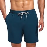 Biwisy Herren-Badehose, schnelltrocknend, Netzfutter, Badebekleidung mit Taschen, dunkelblau, S