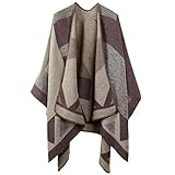 Winter Warme Poncho Schal Wrap - Herbst Open Front Cape Winddichte Strick Wolle Mantel Decke Kap-Schal Übergroße Winterdecke Reversible Schal Dicke Cardigan Coat für Frau Mädch Festliche Geschenk