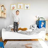 Alcube Kinderbett White Swing weiß 160 x 80 cm mit Rausfallschutz, Lattenrost und Matratze MDF b