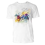 Pferderennen mit 3 Pferden Sinus Art Herren T Shirt (Weiss) Crewneck Tee with Frontartwork