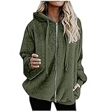 Vexiangni Übergangsjacke Damen Langarm Plüschmantel Teddymantel Plüschjacke Lang Warm Flauschjacke Mit Kapuze Fleecemantel Flauschmantel Cardigan mit Reißverschluss Winterjack