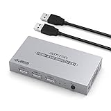 HDMI KVM Switch AVMTON Metall Umschalter 2 in 1 Out mit 3 USB Ports, KVM Umschalter mit einem HDMI Kabel und Zwei USB-Datenkabel, Support Laptop, PC, PS4, Xbox, etc. Suppot UHD,4K@30H