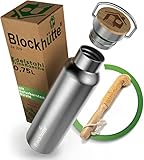 Blockhütte. Premium Edelstahl Trinkflasche isoliert I 750ml I mit Naturborsten Bürste I Isolierflasche auslaufsicher I Wasserflasche spülmaschinenfest für Sport & Freizeit I BPA F