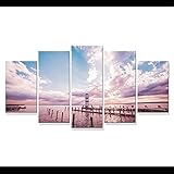 HJFGJ Leinwand Wandbilder 5 Teilige Bilder Sonnenschein-Wolken-Brücke mit Meerblick Moderne Hd Print Wandbild Kreatives Geschenk Wandkunst Wandbild 5 Stück Wohnzimmer Wand Wohnkultur(Mit Rahmen)