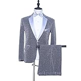 GWYUQG Männer 2 Stück Smoking Slim Mode Bräutigam Anzug Jacke Hosen Sänger Schlagzeuger Gastgeber Party Prom Kostüm Nachtclub Anzüge (Color : Silver, Size : M code)