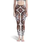 Magiböes Damen Leistung Yoga Leggings Psychedelisch Blumen Totem Jogginghosen für Frauen white4 L