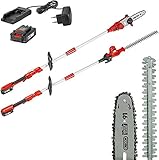 Grizzly 24 V Akku Langstiel Set 2in1 Hochentaster Heckenschere - wechselbarer Schneidkopf - Inkl. 1 Akk