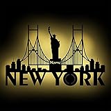 Skyline New York Led Holz Deko Wand-Lampe Wandbild beleuchtet Dekoration Geschenk personalisiert mit Namen I Batteriebetrieb