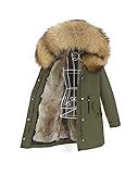 Lea Marie Damen Parka XXL Kragen aus 100% ECHTPELZ ECHTFELL Jacke Mantel Beige Nude Braun LANG Kaninchenfell Futter 4 Varianten (Khaki/Braun, XXL)