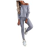 Eauptffy Damen Sportanzug Set Trainingsanzug Jogginganzug Laufbekleidung Sporthose Outfits Langarm Einfarbig Hosen Loose Fit 2-Teiliges Set Freizeitanzug für Sport Fitness Running Yoga Gy