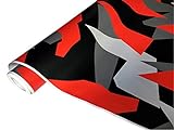 folimac 8,50€/m² Camouflage Autofolie Selbstklebend mit Luftkanäle Schwarz weiß Grau Rot #33 (200cm x 152cm)