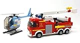 Bausteine Feuerwehrauto Feuerwehr mit Hebebühne + Hubschrauber, Klemmbausteine B