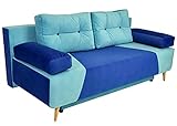 Modernes Sara Sofa mit Schlaffunktion und Bettkasten, Couch mit Bettfunktion (Blau)