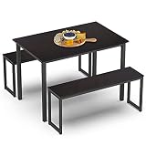 HOMOOI Esstisch Küchentisch Set mit 2 Bänken Holz Essgruppe für Küche Esszimmer Wohnzimmer für 4 Personen Expresso HDT111006WR