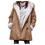 Winterjacke Damen Dicker Gefüttert Warm Wintermantel mit Kapuze Große Größen Winterparka Lange Locker Übergangsjacke Oversize Plüschjacke Outdoorjacke Kapuzenjacke mit Fell und T