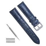TRISTRAPS Krokodilleder/Echtleder Uhrenarmband 18mm/19mm/20mm/21 mm/22mm/23mm/24 mm Lederverschluss Schnallenuhrarmband Ersatzband (20mm, Blau)