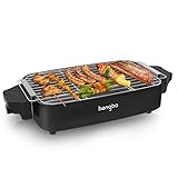 HengBo Tischgrill Elektrisch Barbecue Elektrogrill, Elektrischer Grill Rauchfreier, Einstellbare Temperatur, Abnehmbares Design, Grillfläche 38 cm x 24 cm, für bis zu 5 Personen, 1800W, Schw