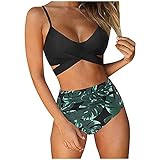 Bikini Damen Push Up Oberteil High Waist Zweiteilige Badeanzug Damen Bikini Set Party Strandkleidung Badeanzug Crossover Tops mit Triangel Bademode Teenager Mädchen Sportlich Strandbikini Tank