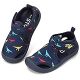 Kinder Sandalen für Jungen Mädchen Hauschuhe Komfortabel Badeschuhe Atmungsaktiv Bequeme Quick Dry Wasserschuhe Navy/Dinosaurier 26 EU